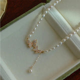 Necklace Butterfly Zircon Pearl Pendant Chain Women Jewelry Hot Party Gift Style