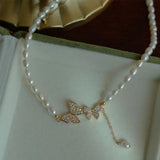 Necklace Butterfly Zircon Pearl Pendant Chain Women Jewelry Hot Party Gift Style