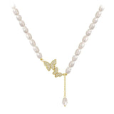 Necklace Butterfly Zircon Pearl Pendant Chain Women Jewelry Hot Party Gift Style