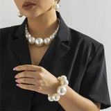 Pearl Beaded Necklace Earring Set Wedding Bracelet