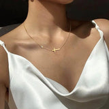 Delicate Petite Sideway Cross Necklace Women