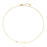 Delicate Petite Sideway Cross Necklace Women