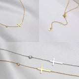 Delicate Petite Sideway Cross Necklace Women