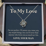 Customized I Love You Necklace Gift for Wife in Wood LED Box