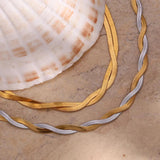 Gold&Silver Braid Herringbone Chain Choker Necklace For Woman