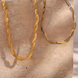 Gold&Silver Braid Herringbone Chain Choker Necklace For Woman