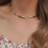 Gold&Silver Braid Herringbone Chain Choker Necklace For Woman