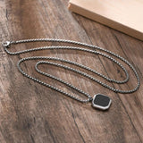 Vintage Silver Square Pendant Necklace for Men