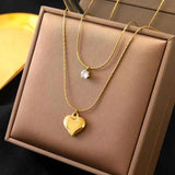 316L Double Pendant Necklace For Women Clavicle Chain Sweet Neck Jewelry