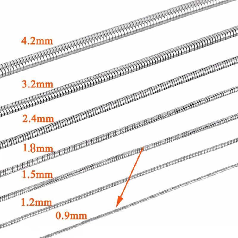 3Pcs Unisex Stainless Steel Snake Chain Necklace 0.9-4.2mm Never Turn Off