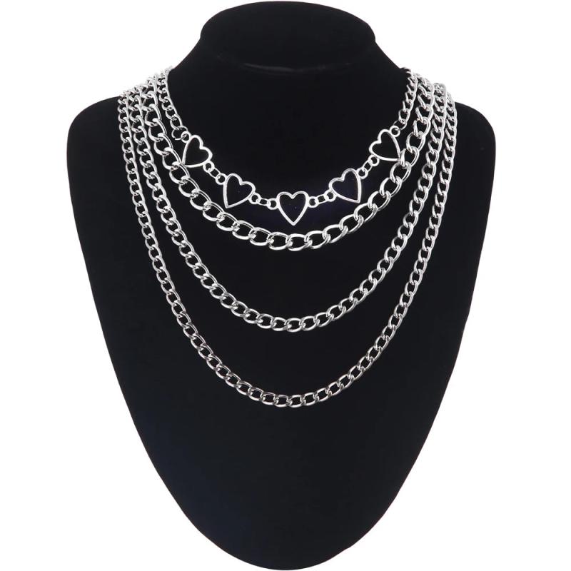 Layered Heart Chain Necklace Set For Girls Punk Women Choker Female Jewelry
