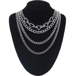 Layered Heart Chain Necklace Set For Girls Punk Women Choker Female Jewelry