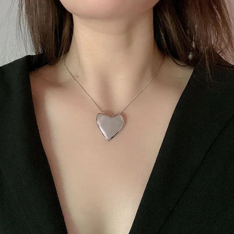 Foxanry Silver Necklace Love Heart Pendant Party Jewelry for Women