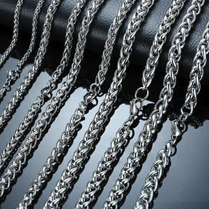 Punk Silver Stainless Steel Wheat Chains Men Necklace Male Choker