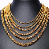 Punk Silver Stainless Steel Wheat Chains Men Necklace Male Choker