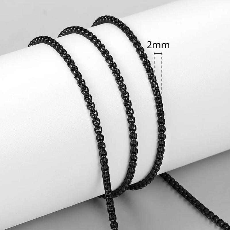 Round Box Link Chain Necklace For Men Stainless Steel KNM118