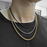 Round Box Link Chain Necklace For Men Stainless Steel KNM118