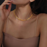 Rectangle Chain Necklace for Women, Stainless Steel Choker