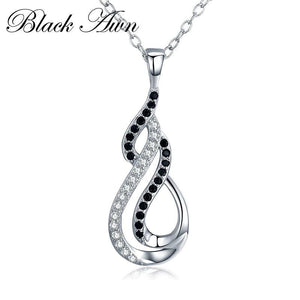 Fine Silver Black&White Stone Necklace Women P186