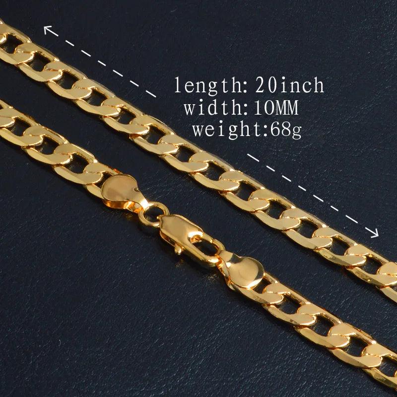 18K 10mm Wide Cuban Chain Necklace for Men Long