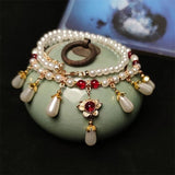 Pearl Bead Necklace Crystal Heart Pendant Wedding Party Jewelry