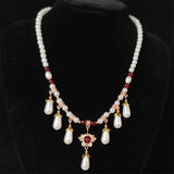 Pearl Bead Necklace Crystal Heart Pendant Wedding Party Jewelry