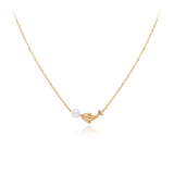 RHYSONG Dolphin Pendant Necklace Stainless Steel Chain Freshwater Pearl Charm