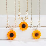 Sunflower Choker Pendant Necklace for Women Flower Pearl Pendant