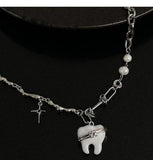 Sweet Teeth Pendant Necklace Cross Star Beads Choker for Women