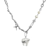 Sweet Teeth Pendant Necklace Cross Star Beads Choker for Women