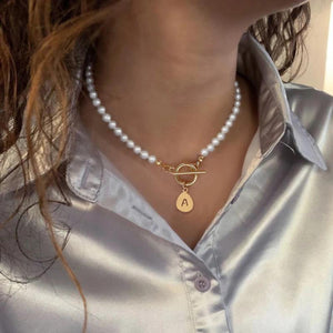Initial Letter Necklace Women Stainless Steel Pendant with Toggle Clasp