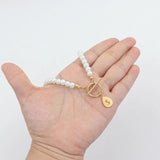 Initial Letter Necklace Women Stainless Steel Pendant with Toggle Clasp
