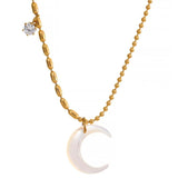 Moon Pendant Necklace Stainless Steel Shell Charm Jewelry