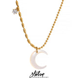 Moon Pendant Necklace Stainless Steel Shell Charm Jewelry