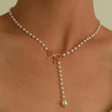 Tassel Pearl Butterfly Necklace Stainless Steel Wedding Jewelry