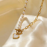 316L Stainless Steel Pearl Heart Pendant Necklace For Women