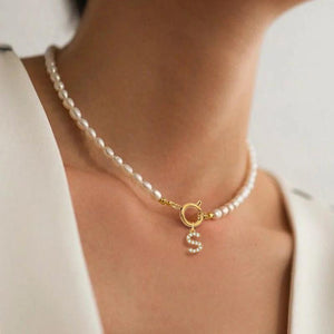 Zirconia Letter Pendant Pearl Necklace For Women Jewelry Gift