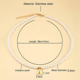 Stainless Steel Initial Pendant Necklace with Simulated Pearls