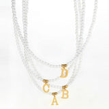 Stainless Steel Initial Pendant Necklace with Simulated Pearls