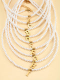 Stainless Steel Initial Pendant Necklace with Simulated Pearls
