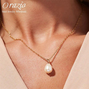 Stainless Steel Necklace with Freshwater Pearl Pendant