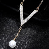 Versatile V Pearl Necklace for Women Crystal Jewelry Bijoux