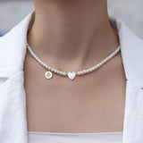 Heart Necklace Women Initial Letter Pearl Bead Necklace Jewelry Gift
