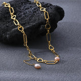 Freshwater Pearl Drop Necklace Stainless Steel Clavicle Chain 18K Plated