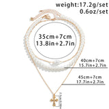 Multilayer Pearl Necklace Geometric Starfish Pendant Choker Boho Beach Jewelry