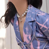 Luminous Pearl Necklace Reflective Cross Beaded Chain Women Party Jewelry