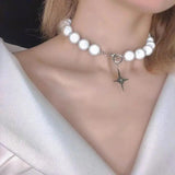 Luminous Pearl Necklace Reflective Cross Beaded Chain Women Party Jewelry