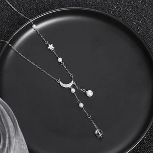 Star Moon Pearl Tassel Chain Necklace for Women