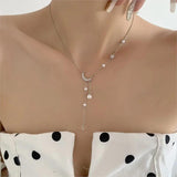Star Moon Pearl Tassel Chain Necklace for Women