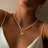 Heart Initial Letter Pendant Pearl Necklace for Women